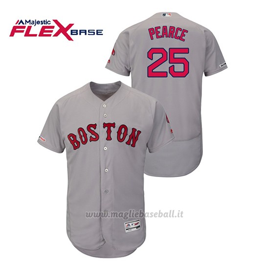 Maglia Baseball Uomo Boston Red Sox Steve Pearce 150th Aniversario Patch Autentico Flex Base Grigio